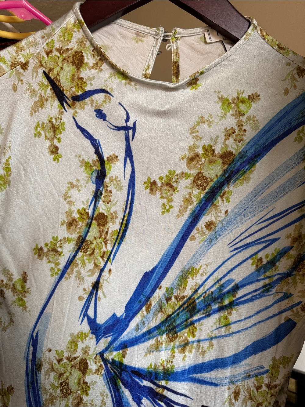 Anthropologie Cream Midi Dress with Blue & Gold Floral Print - Picture 3 of 3